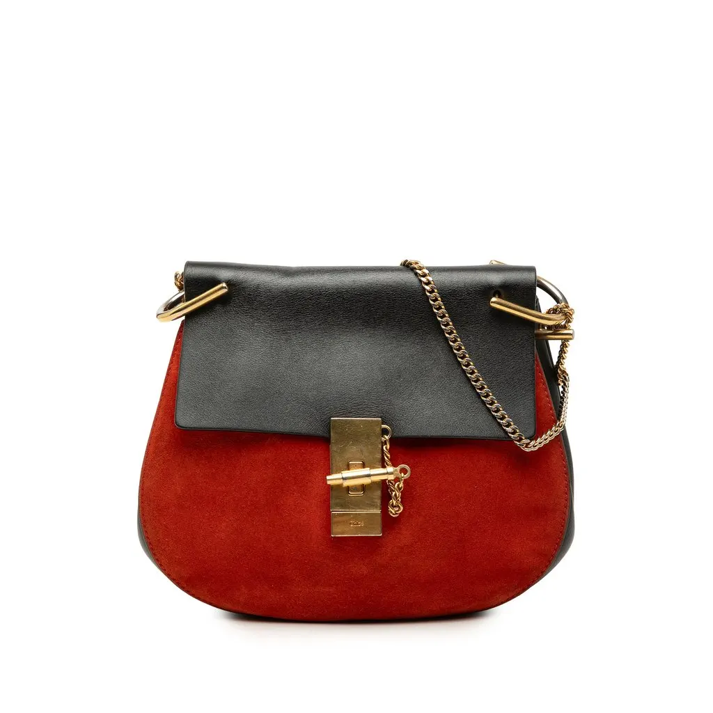Chloé Small Bicolor Suede and Calfskin Drew Crossbody Red Leather Very good - Front View