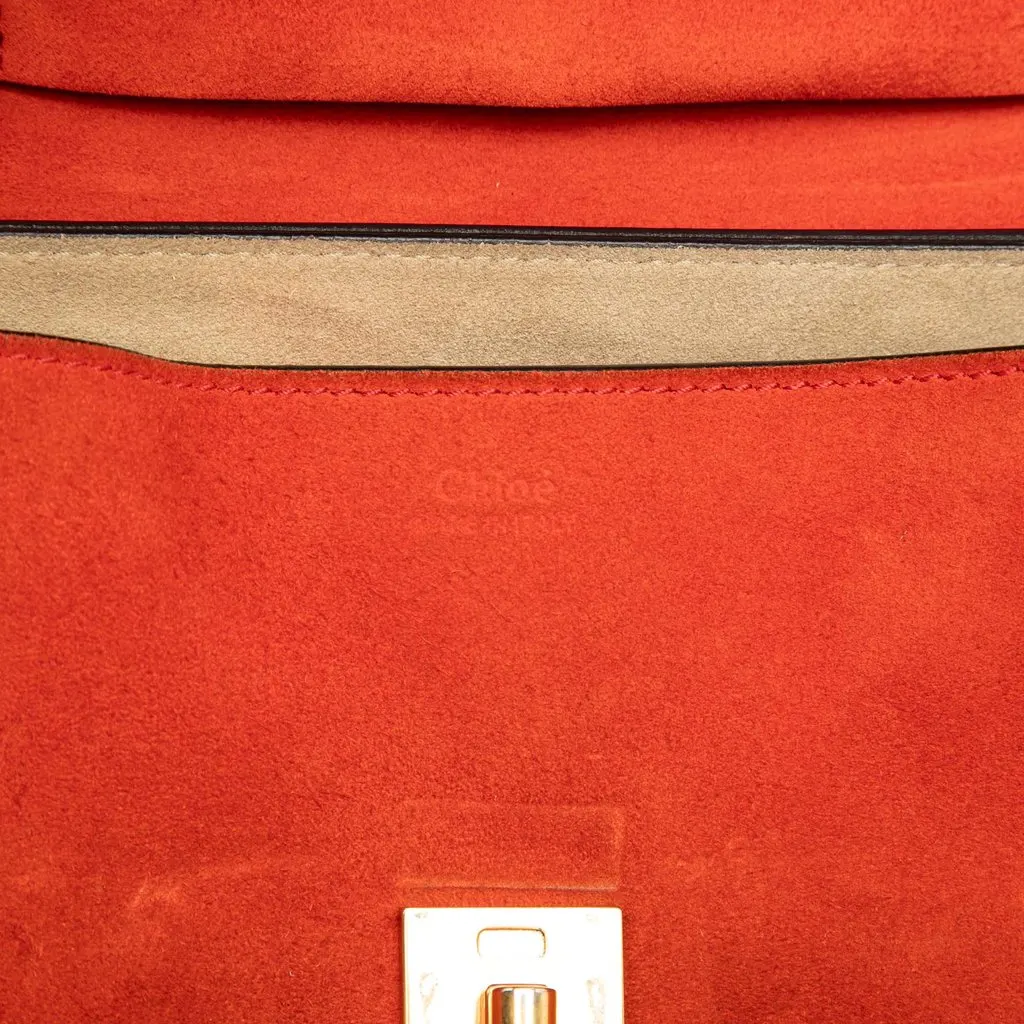 Chloé Small Bicolor Suede and Calfskin Drew Crossbody Red Leather Very good - Box View