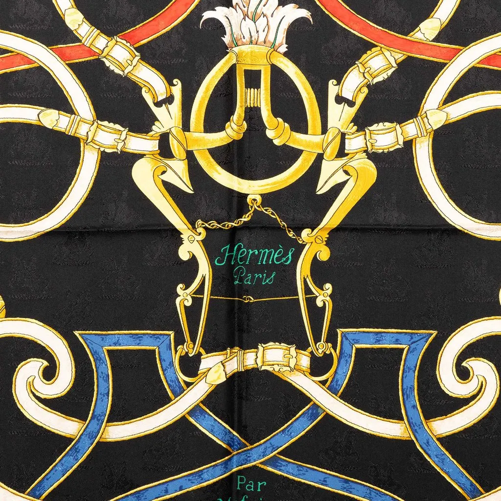 Hermès L Instruction Du Roy Jacquard Silk Scarf 90 Black Silk Very good - Back View