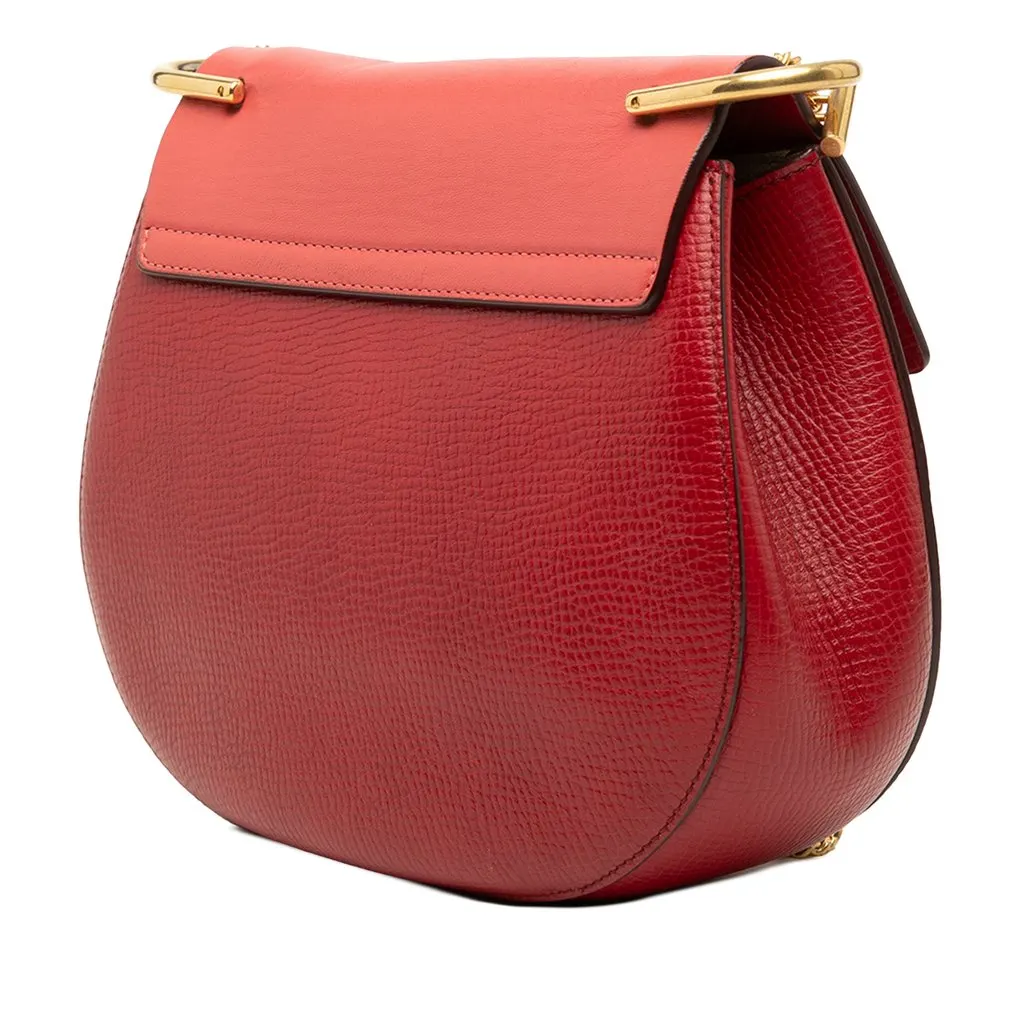 Chloé Small Bicolor Smooth and Grained Calfskin Drew Crossbody Red Leather Very good - Back View