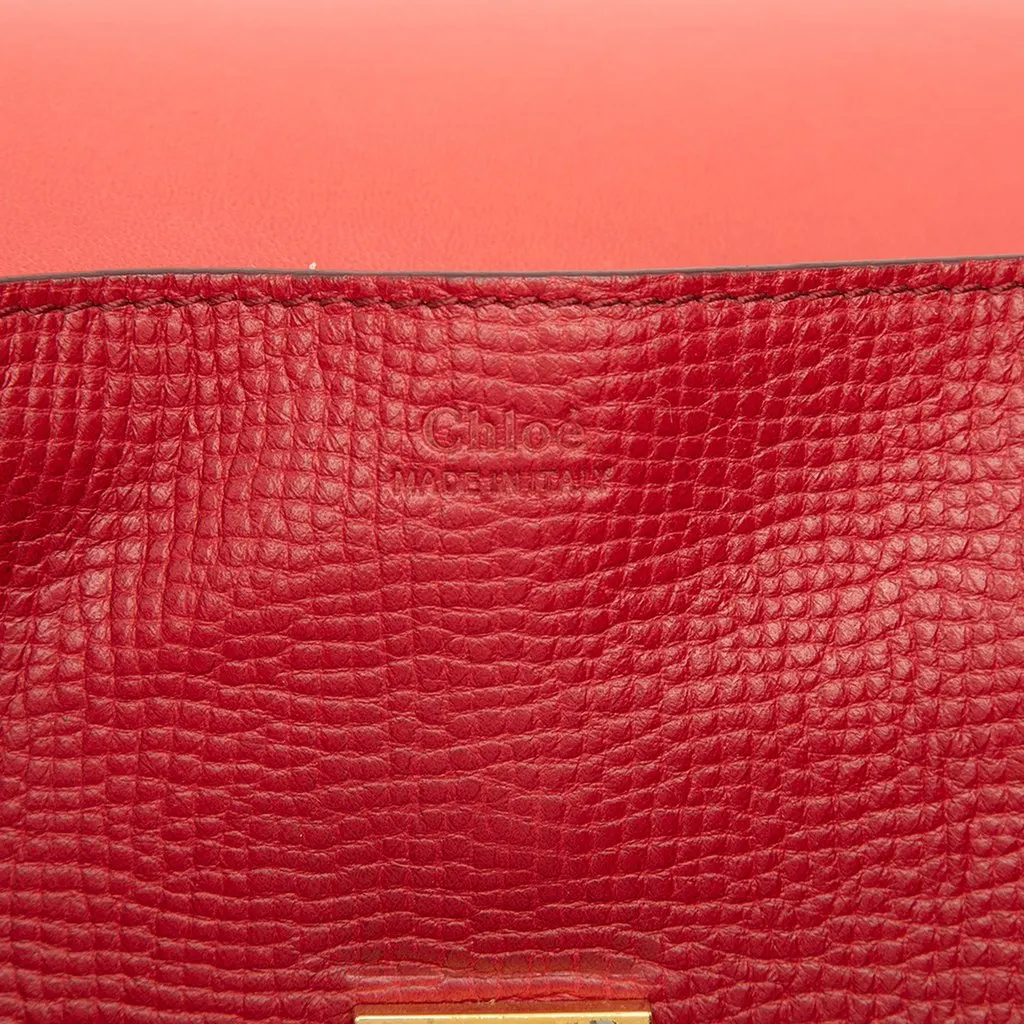 Chloé Small Bicolor Smooth and Grained Calfskin Drew Crossbody Red Leather Very good - Box View