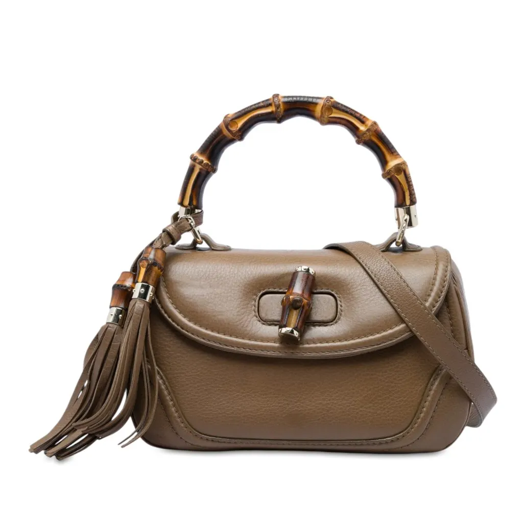 Gucci Medium Calfskin New Bamboo Satchel Brown Leather Good - Front View