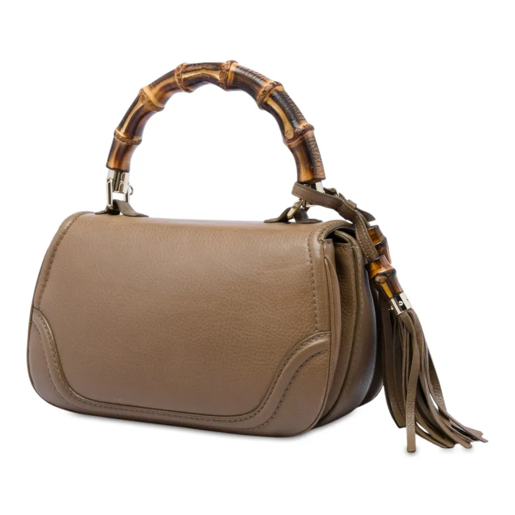 Gucci Medium Calfskin New Bamboo Satchel Brown Leather Good - Back View