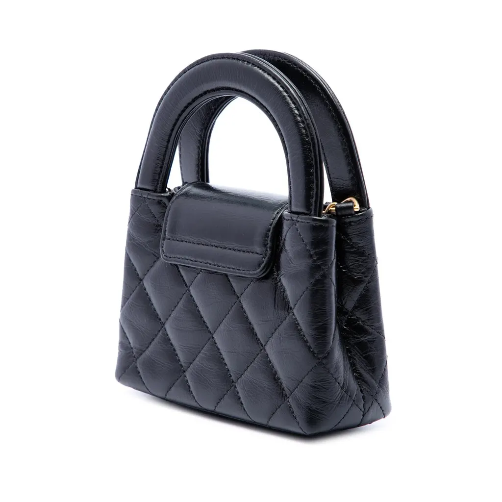 Chanel Nano Aged Calfskin Kelly Shopper Bag Black Leather Very good - Back View