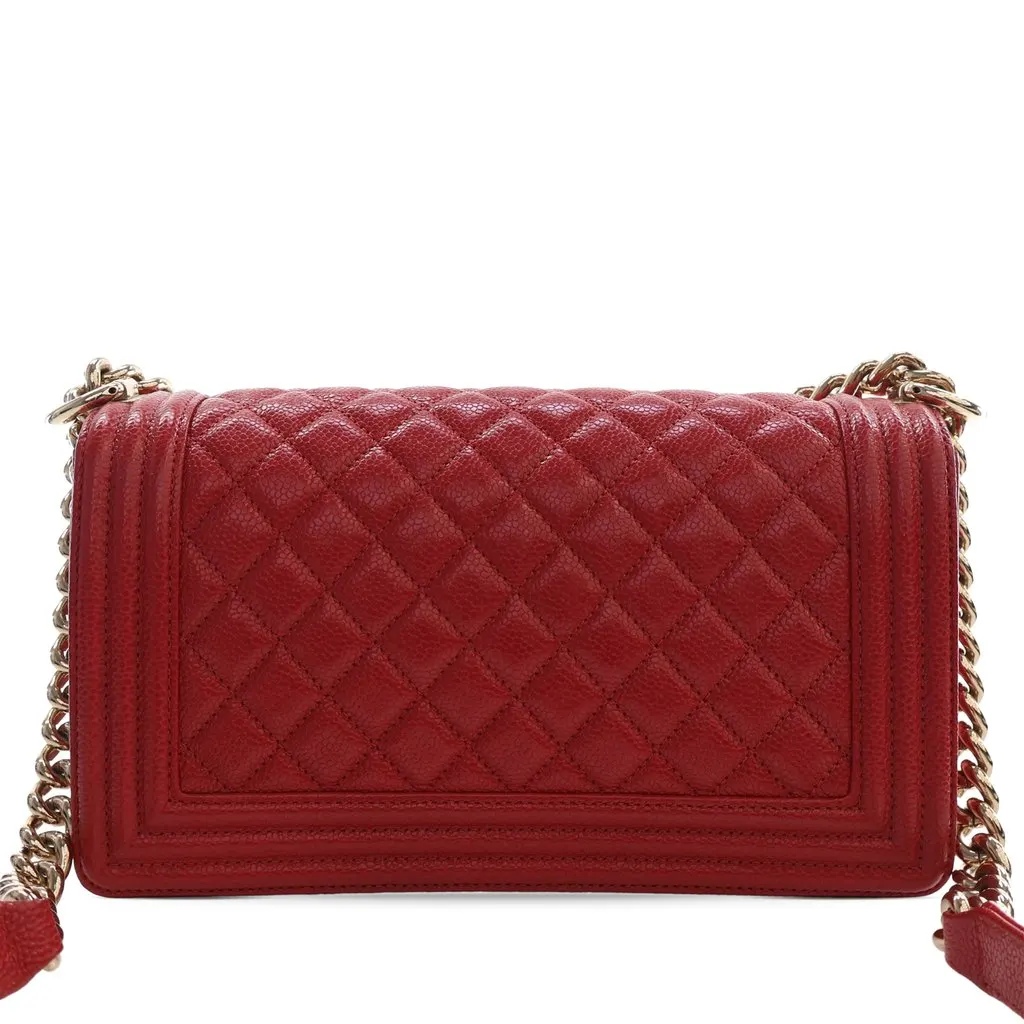 Chanel Old Medium Quilted Caviar Boy Flap Red Leather Very good - Back View