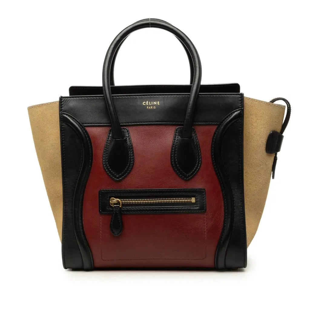 Celine Micro Tricolor Calfskin and Suede Luggage Tote Red Leather Good - Front View