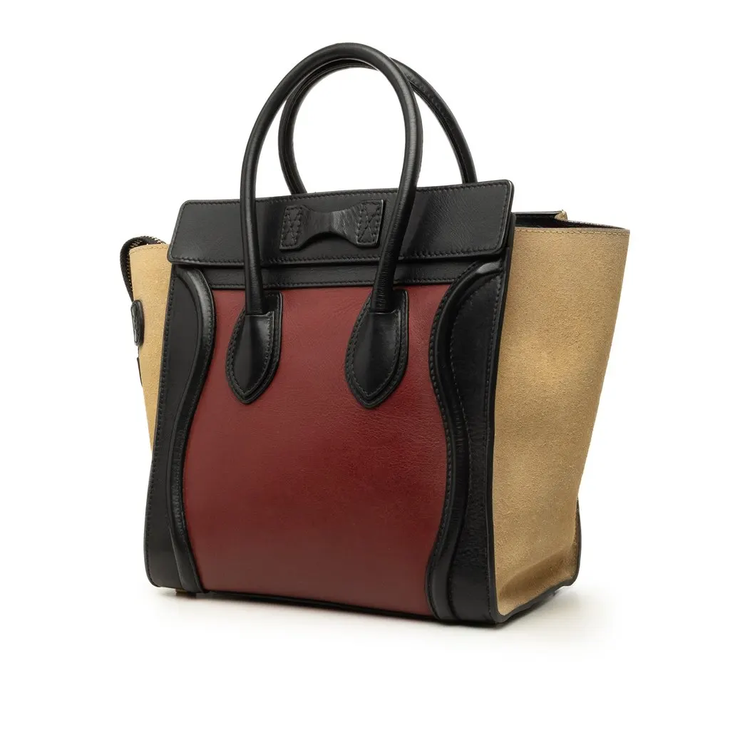 Celine Micro Tricolor Calfskin and Suede Luggage Tote Red Leather Good - Back View