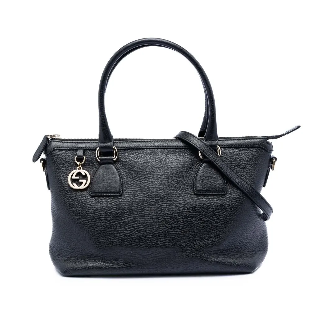 Gucci Dollar Calfskin GG Charm Satchel Black Leather Very good - Front View