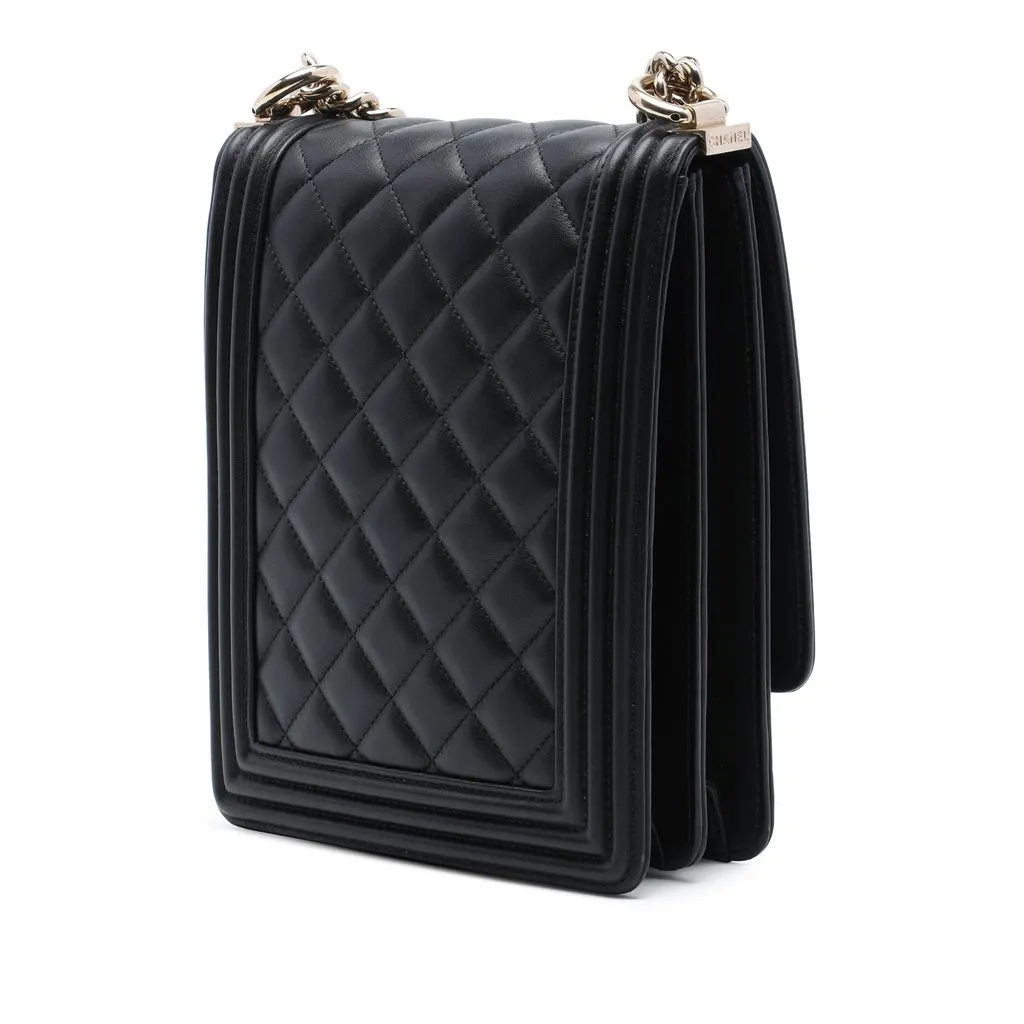 Chanel Quilted Lambskin North South Boy Flap Black Leather Very good - Back View