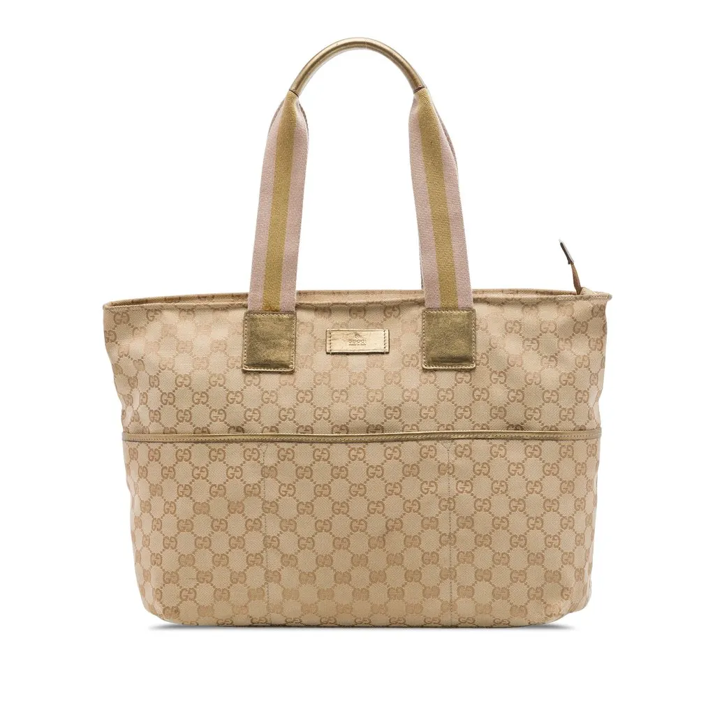 Gucci GG Canvas Web Tote Beige Very good - Front View