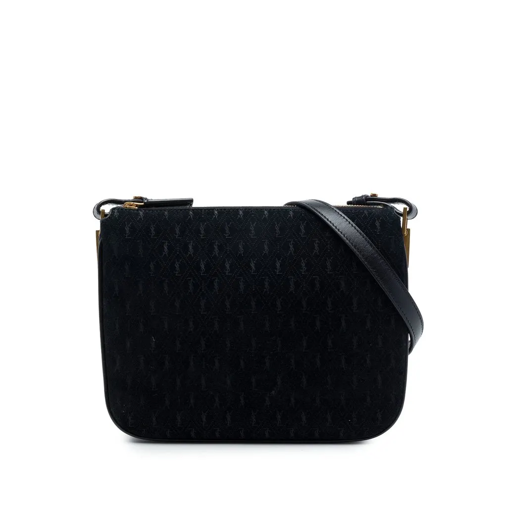 Saint Laurent Suede Allover Monogram Crossbody Black Suede Very good - Front View
