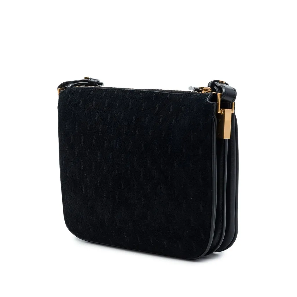 Saint Laurent Suede Allover Monogram Crossbody Black Suede Very good - Back View