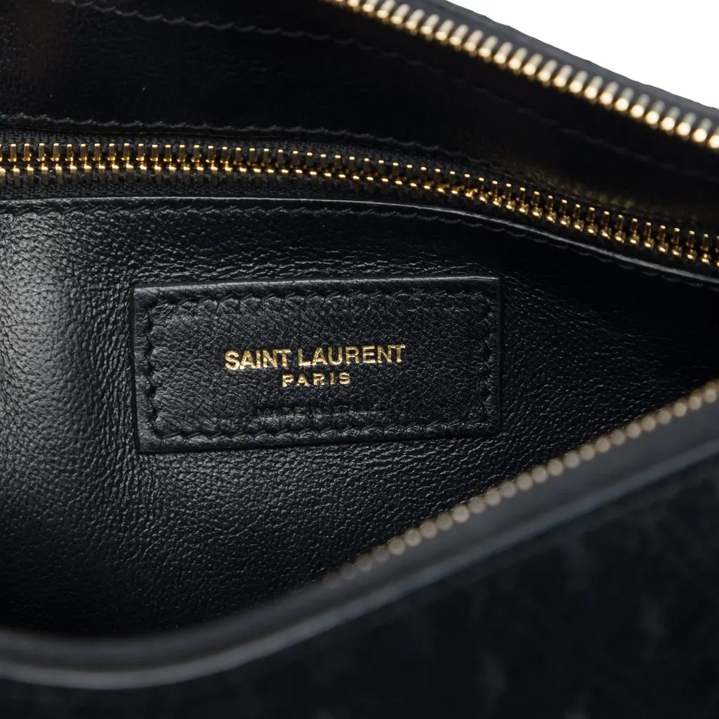 Saint Laurent Suede Allover Monogram Crossbody Black Suede Very good - Box View