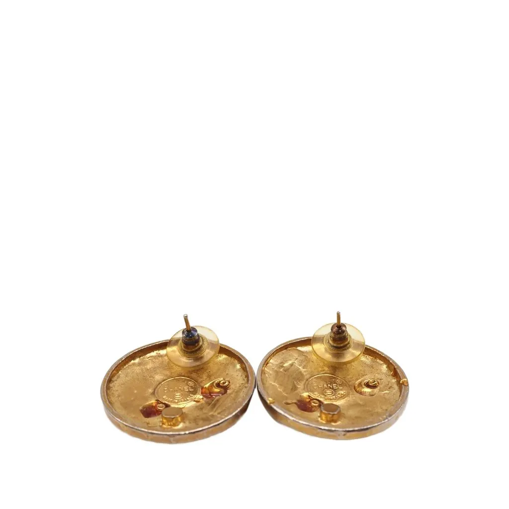 Chanel CC Gold Plated Round Push Back Earrings Gold Metal Very good - Back View