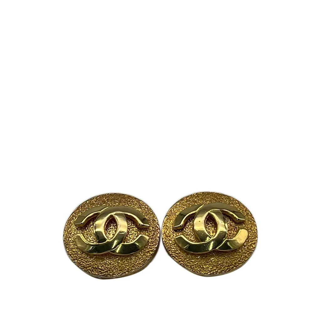 Chanel CC Gold Plated Round Push Back Earrings Gold Metal Very good - Inside View