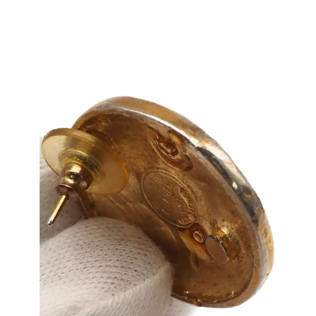 Chanel CC Gold Plated Round Push Back Earrings Gold Metal Very good - Box View