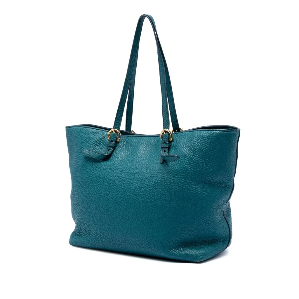 Miu Miu Large Vitello Daino Convertible Shopper Tote Blue Leather Very good - Back View