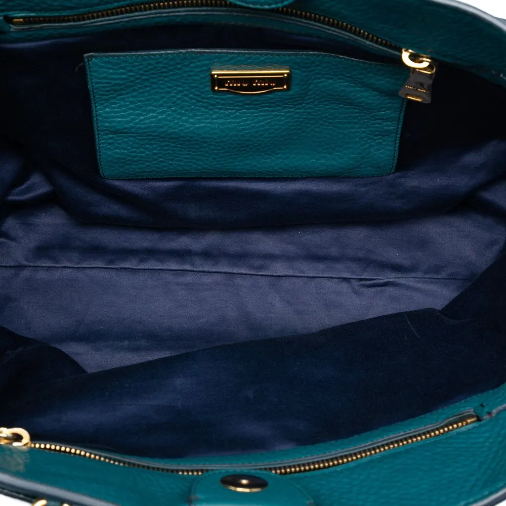 Miu Miu Large Vitello Daino Convertible Shopper Tote Blue Leather Very good - Model View
