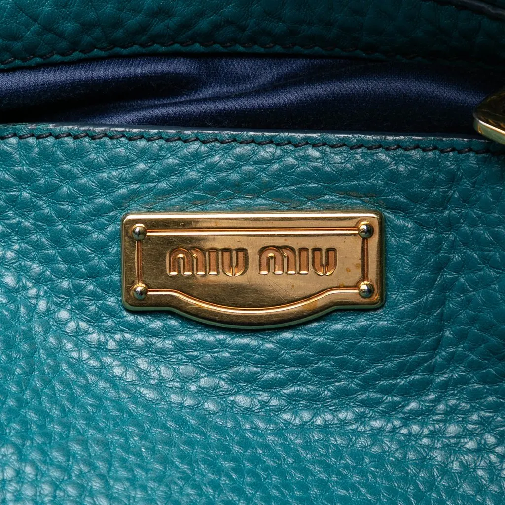 Miu Miu Large Vitello Daino Convertible Shopper Tote Blue Leather Very good - Box View