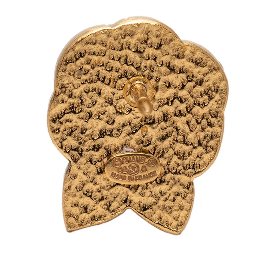 Chanel CC Gold Plated Enamel Faux Pearl Camellia Pin Brooch Gold Metal Very good - Inside View