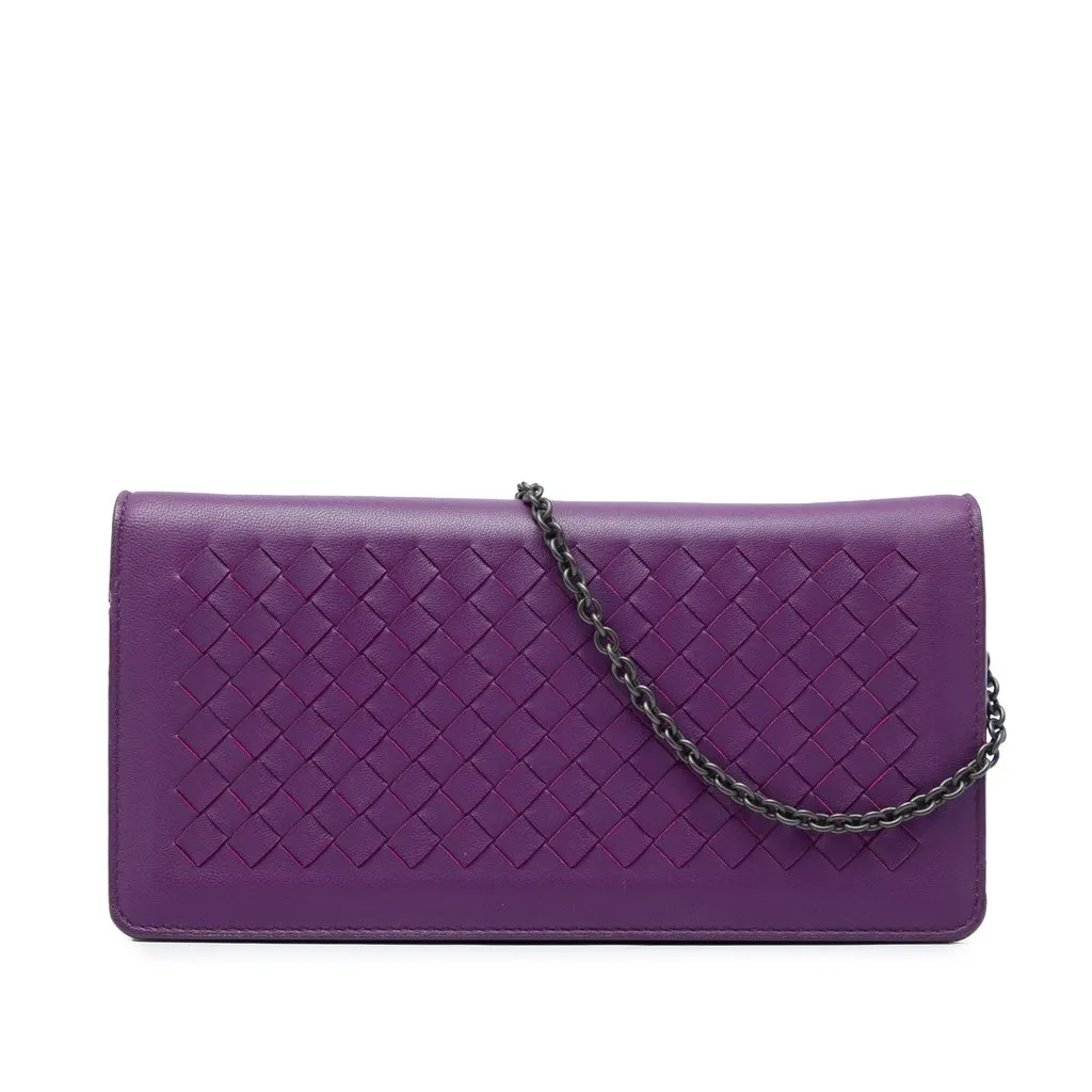 Bottega Veneta Nappa Intrecciato Continental Wallet on Chain Purple Leather Good - Front View