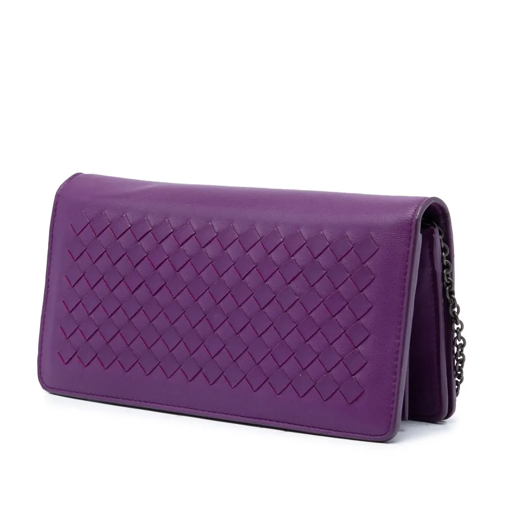 Bottega Veneta Nappa Intrecciato Continental Wallet on Chain Purple Leather Good - Back View
