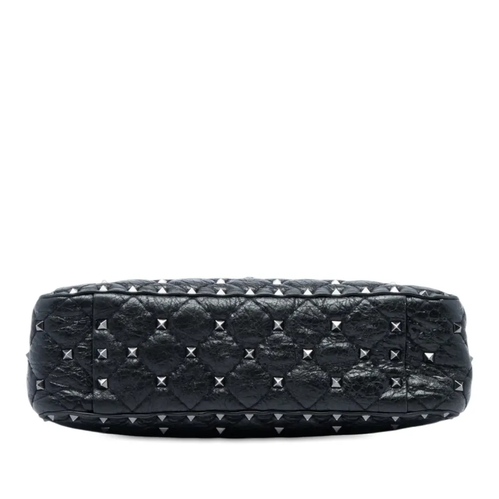 Valentino Medium Crinkled Nappa Rockstud Spike Satchel Black Leather Very good - Inside View