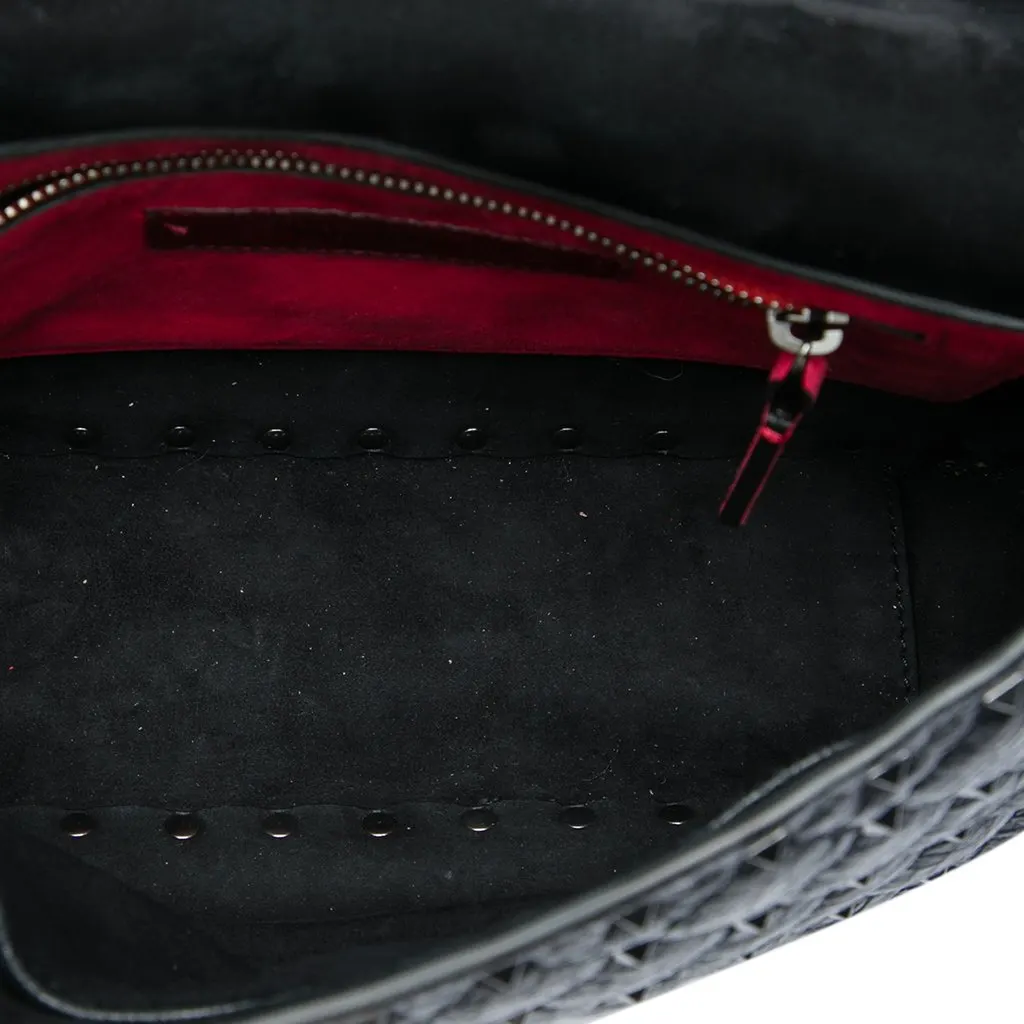 Valentino Medium Crinkled Nappa Rockstud Spike Satchel Black Leather Very good - Model View