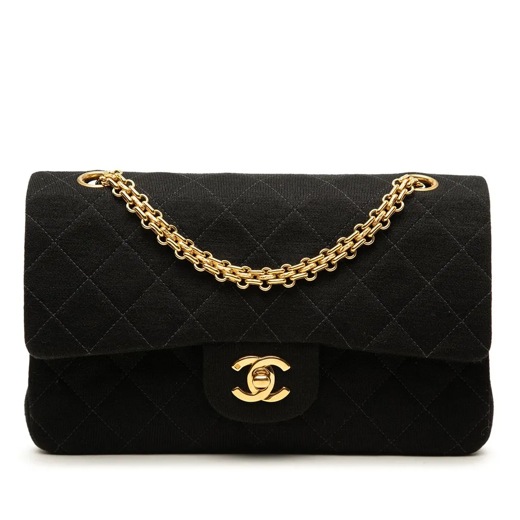Chanel Small Classic Jersey Double Flap Black Very good - Front View