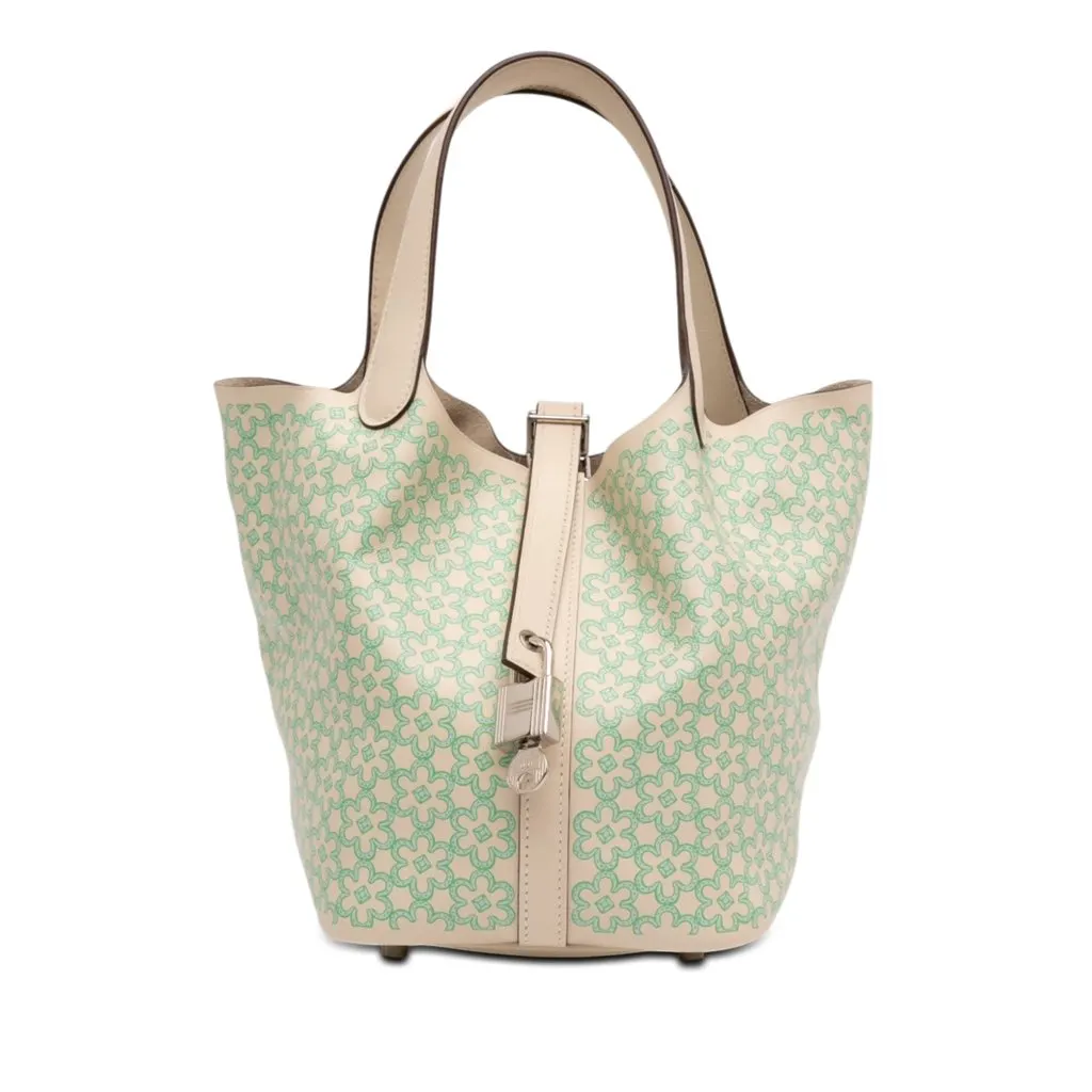Hermès Swift Lucky Daisy Picotin Lock 18 White Leather Very good - Front View