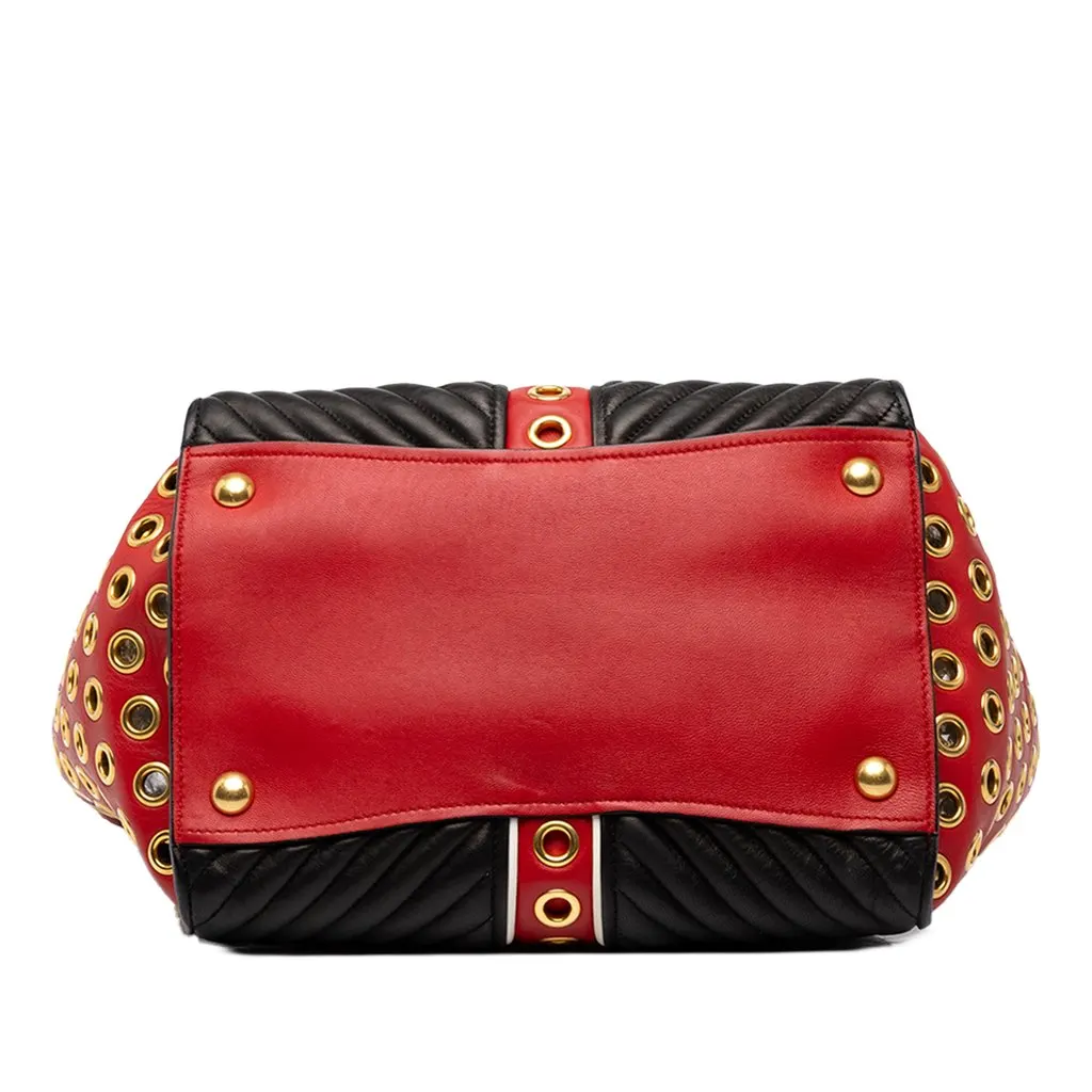 Miu Miu Small Tricolor Nappa Grommet Biker Satchel Red Leather Good - Inside View