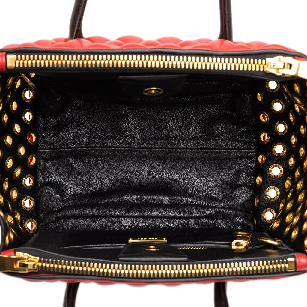 Miu Miu Small Tricolor Nappa Grommet Biker Satchel Red Leather Good - Model View