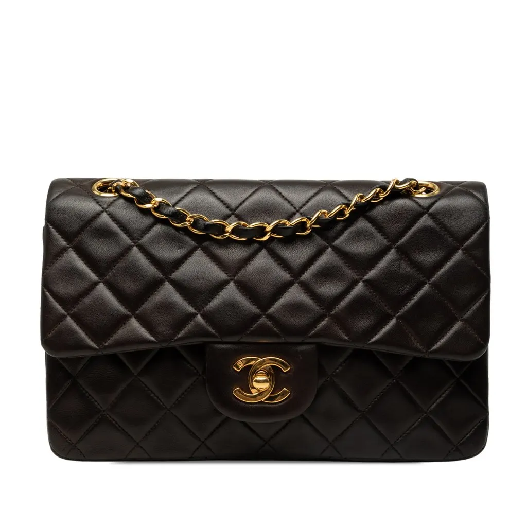 Chanel Small Classic Lambskin Double Flap Black Leather Good - Front View