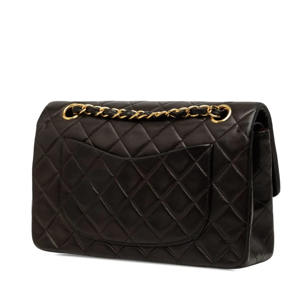 Chanel Small Classic Lambskin Double Flap Black Leather Good - Back View
