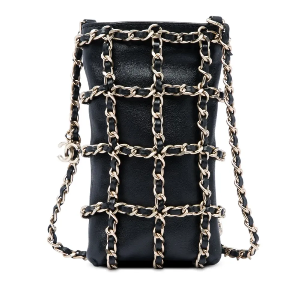 Chanel Lambskin Tech Me Out Clutch With Chain Black Leather Very good - Front View