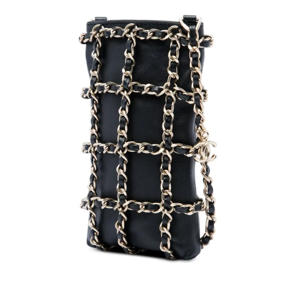 Chanel Lambskin Tech Me Out Clutch With Chain Black Leather Very good - Back View