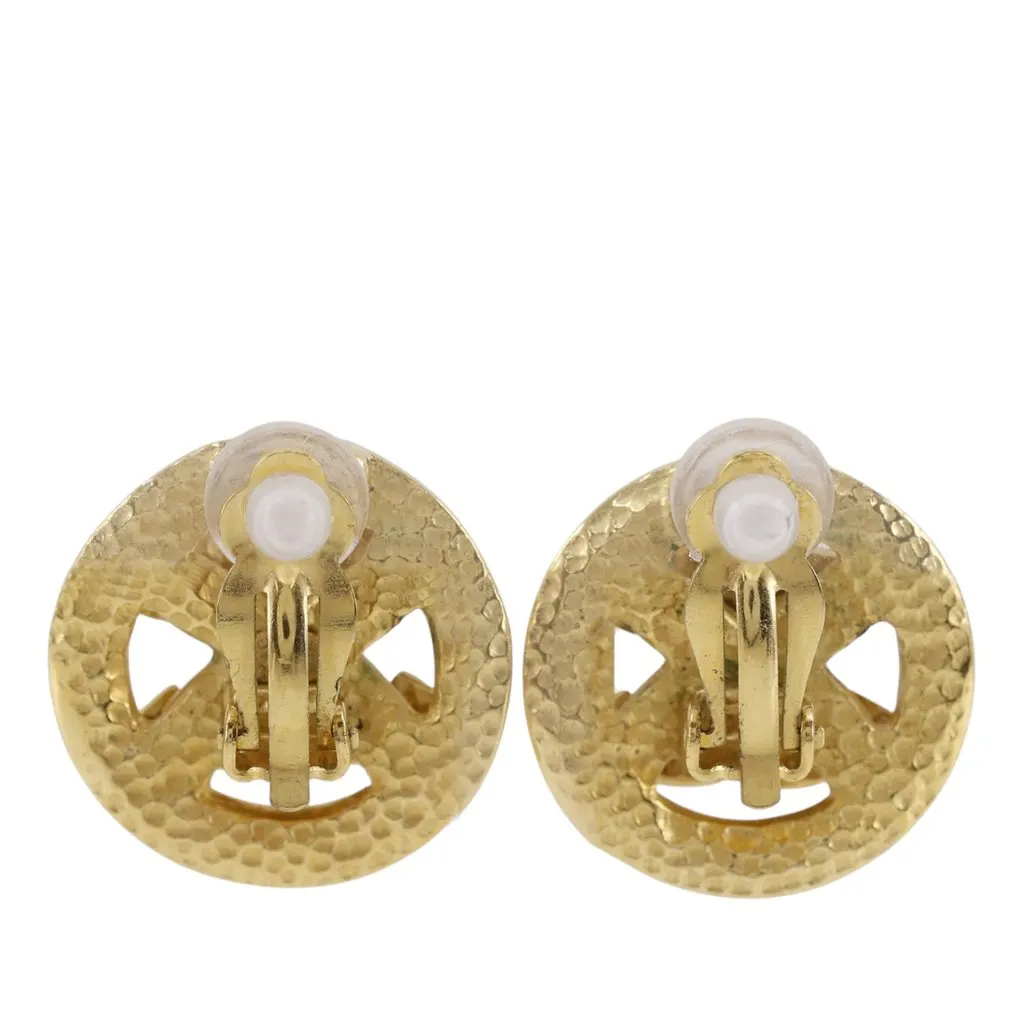 Chanel CC Gold Plated Round Clip On Earrings Gold Metal Very good - Back View