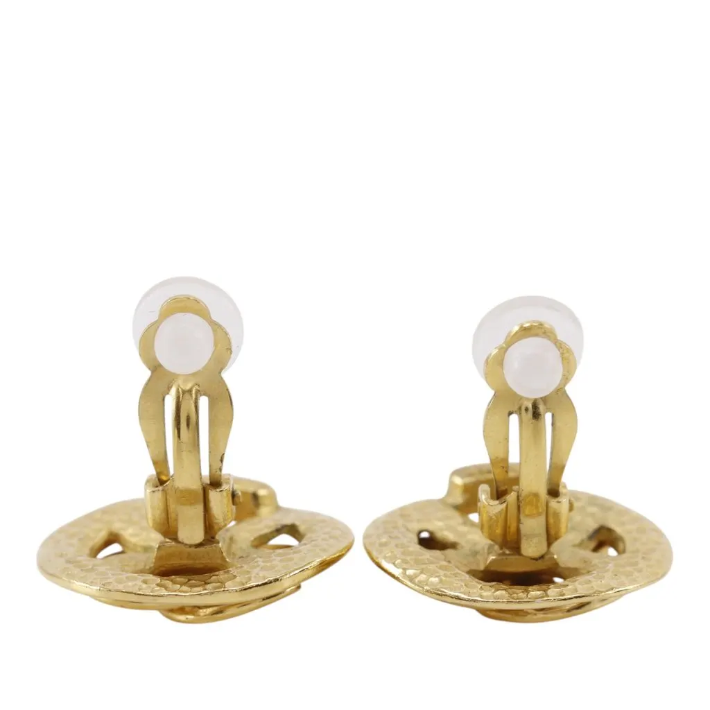 Chanel CC Gold Plated Round Clip On Earrings Gold Metal Very good - Inside View
