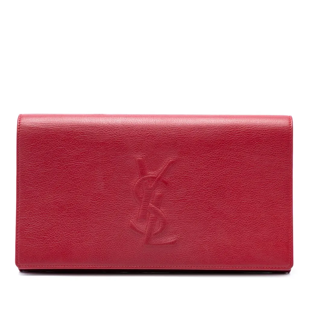 Saint Laurent Large Leather Belle de Jour Clutch Red Leather Very good - Front View