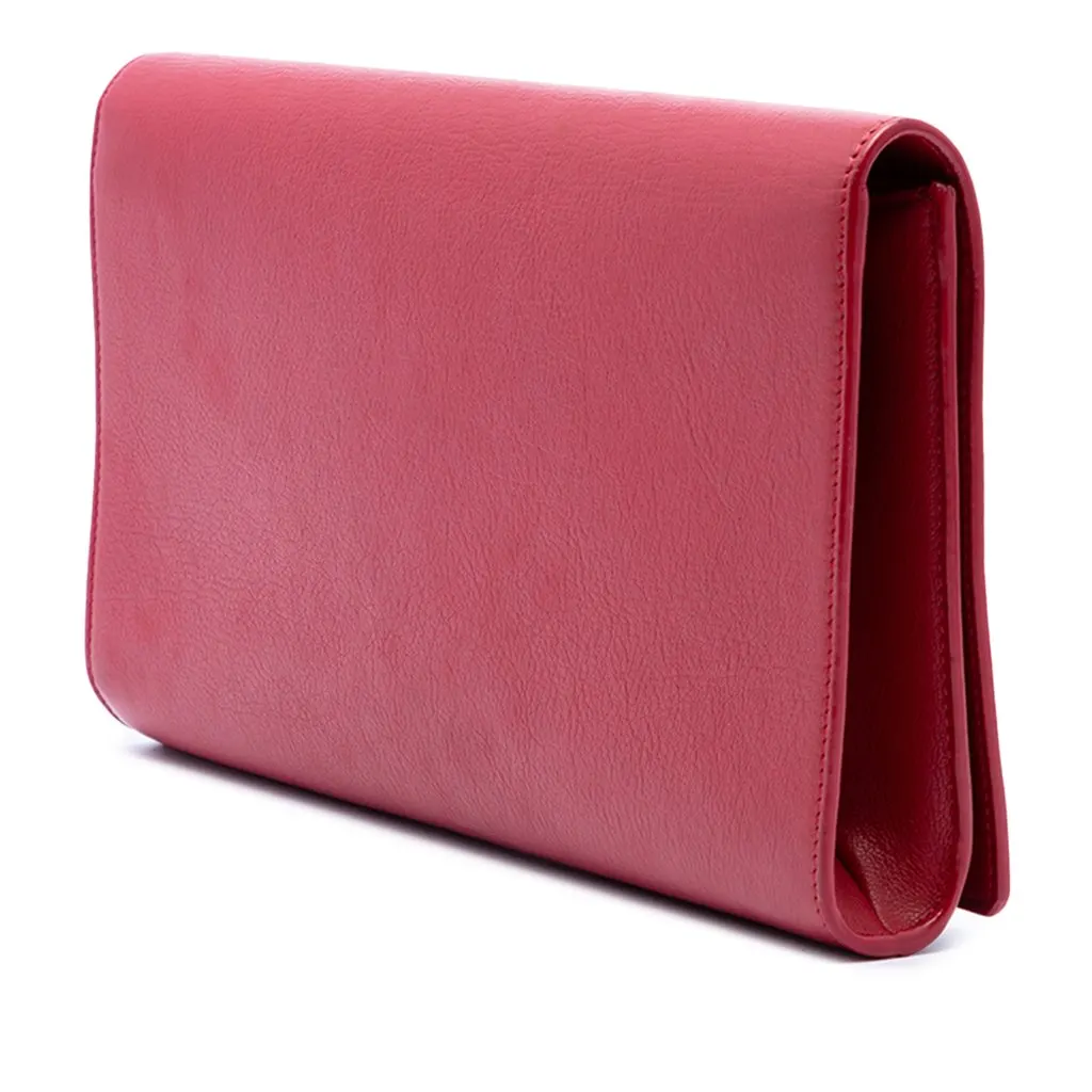 Saint Laurent Large Leather Belle de Jour Clutch Red Leather Very good - Back View