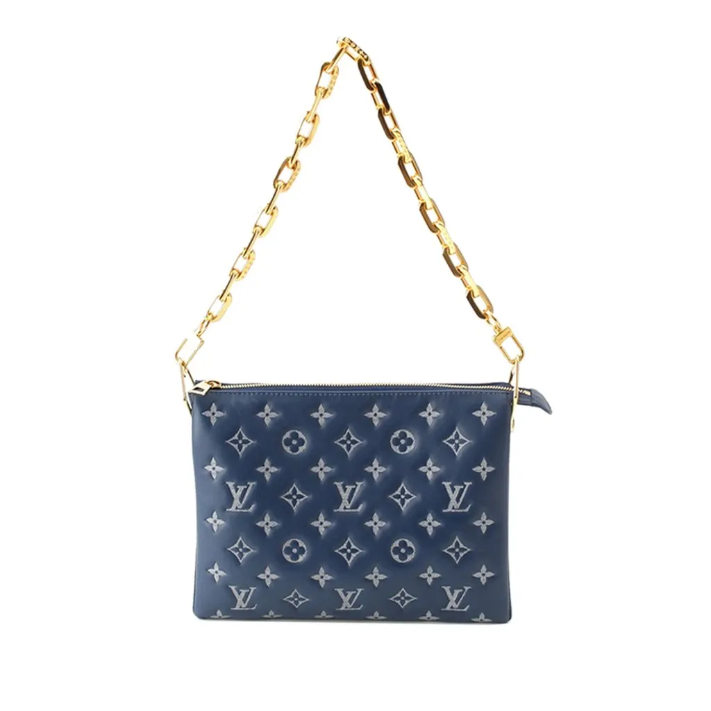Louis Vuitton Monogram Embossed Denim Lambskin Coussin PM Blue Leather Very good - Front View
