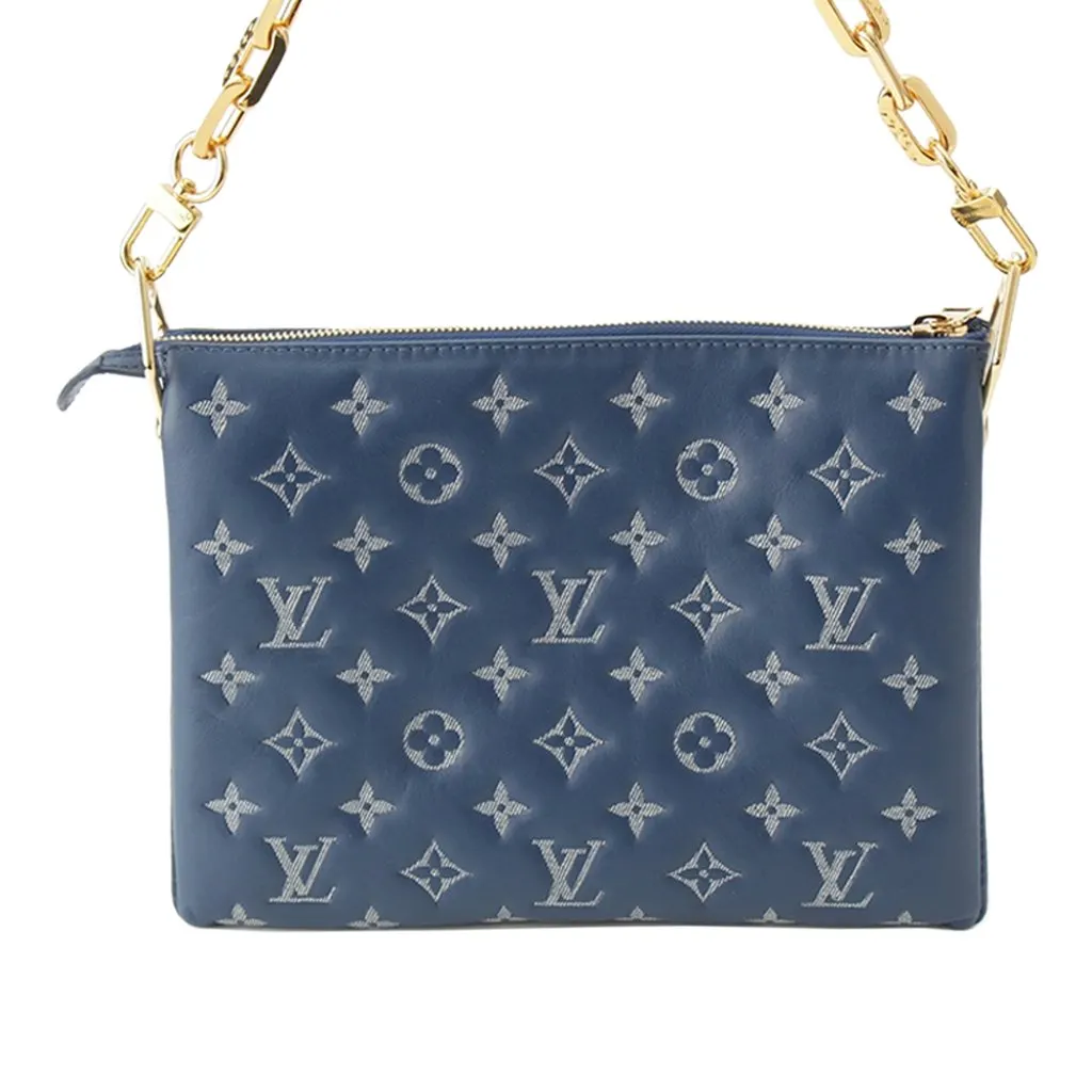 Louis Vuitton Monogram Embossed Denim Lambskin Coussin PM Blue Leather Very good - Inside View
