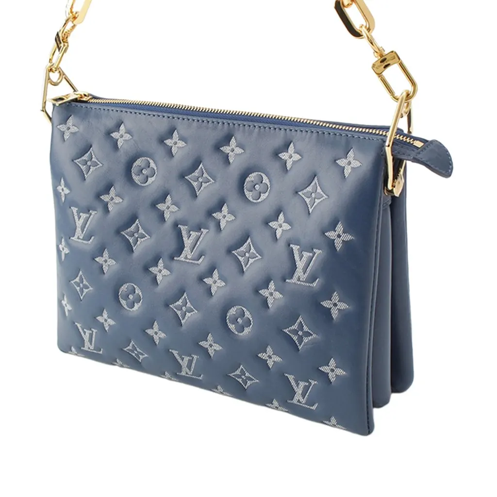 Louis Vuitton Monogram Embossed Denim Lambskin Coussin PM Blue Leather Very good - Model View