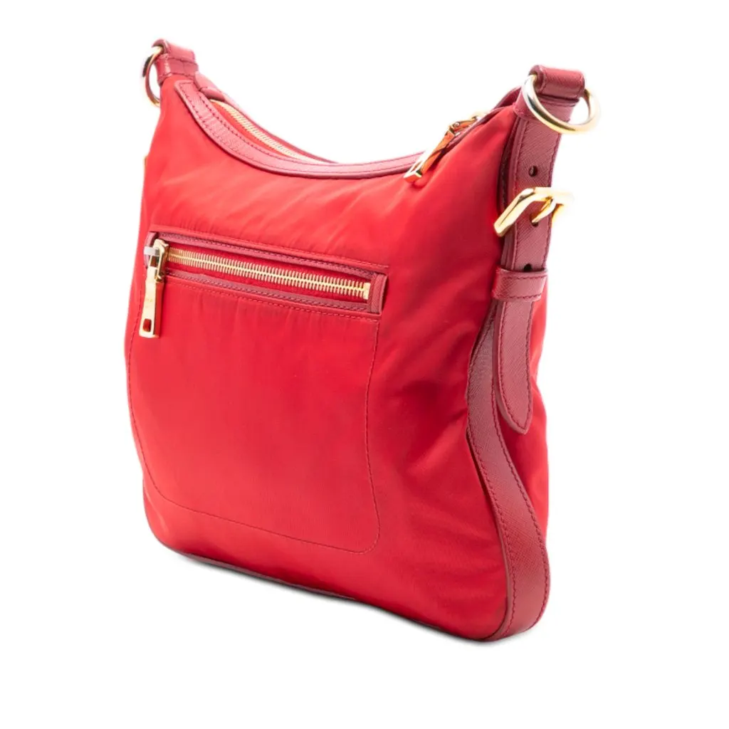 Prada Saffiano Trimmed Tessuto Zip Top Crossbody Red Polyamide Very good - Back View