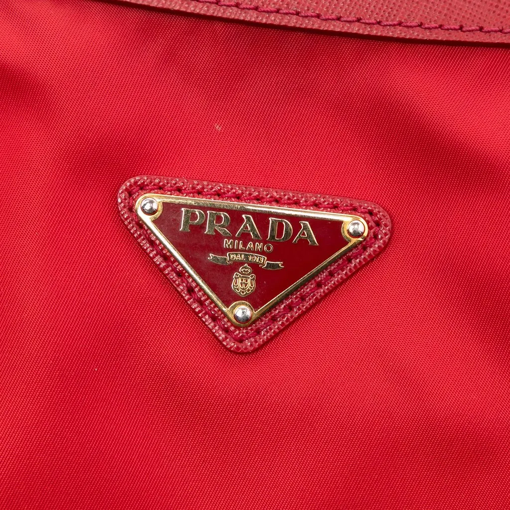 Prada Saffiano Trimmed Tessuto Zip Top Crossbody Red Polyamide Very good - Box View