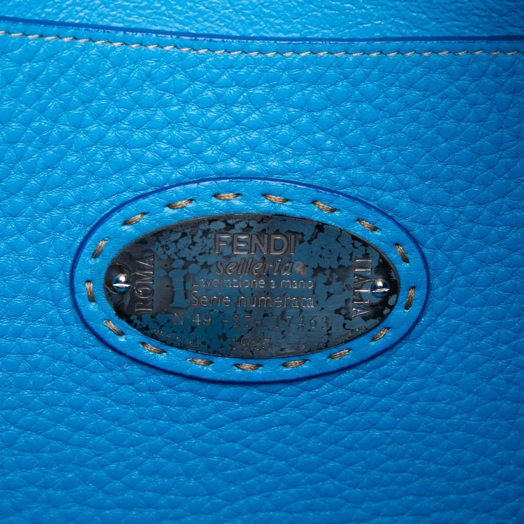 Fendi Pebbled Leather Selleria Shoulder Bag Blue Leather Very good - Box View