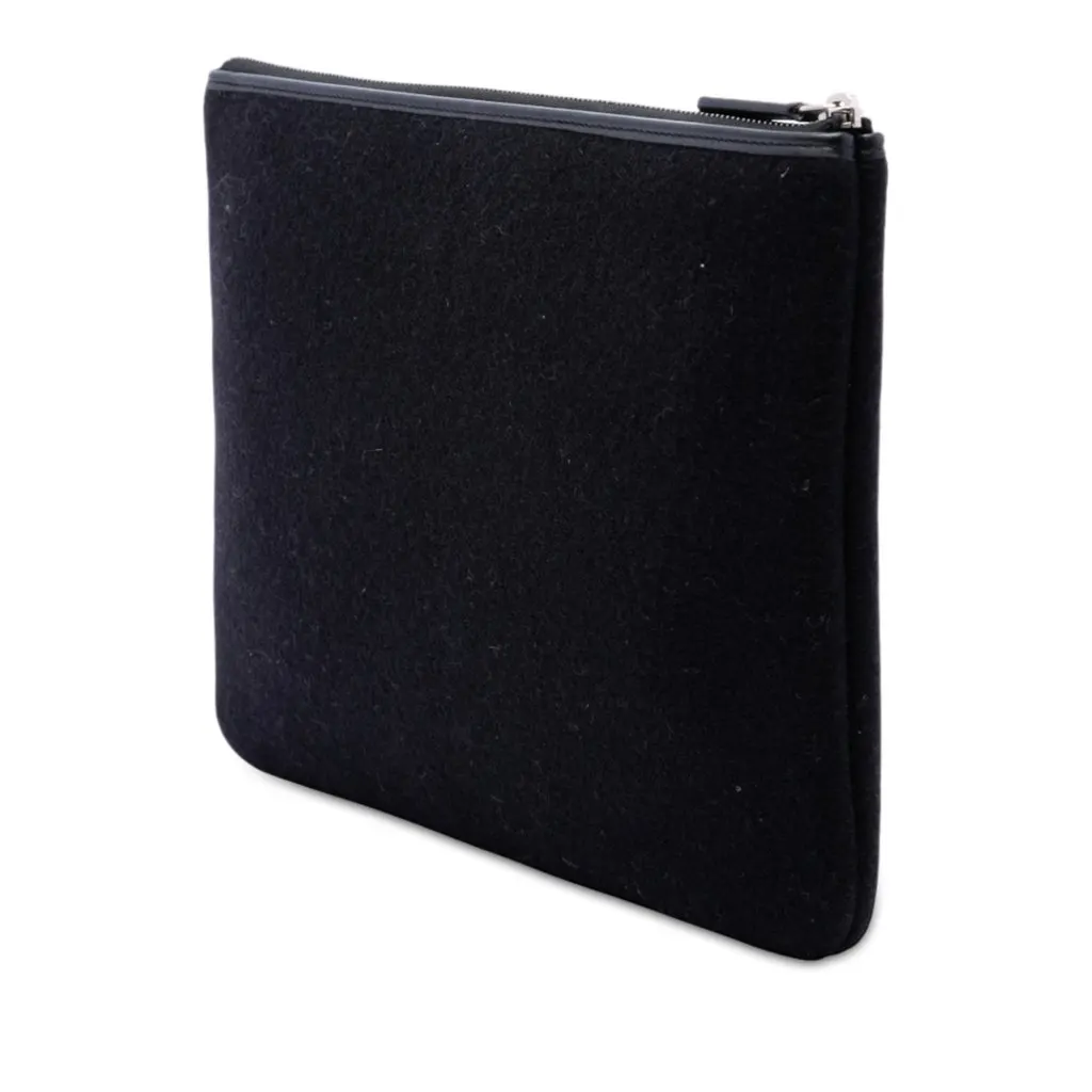 Chanel Medium Wool Felt Deauville O Case Clutch Black Very good - Back View