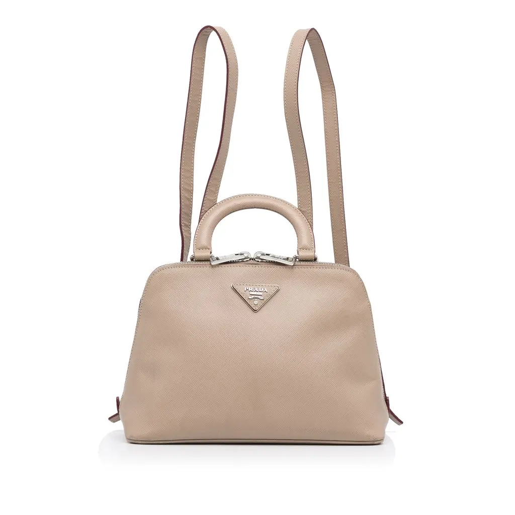 Prada Saffiano Lux Promenade Backpack Brown Leather Very good - Front View