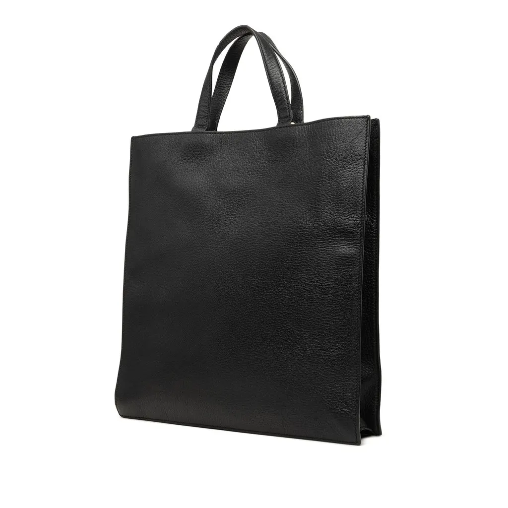 Gucci Grained Calfskin Web Vertical Tote Black Leather Good - Back View