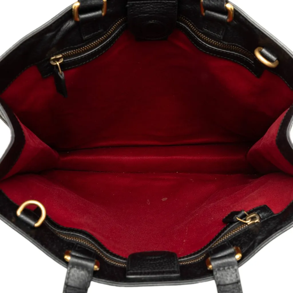 Gucci Grained Calfskin Web Vertical Tote Black Leather Good - Model View